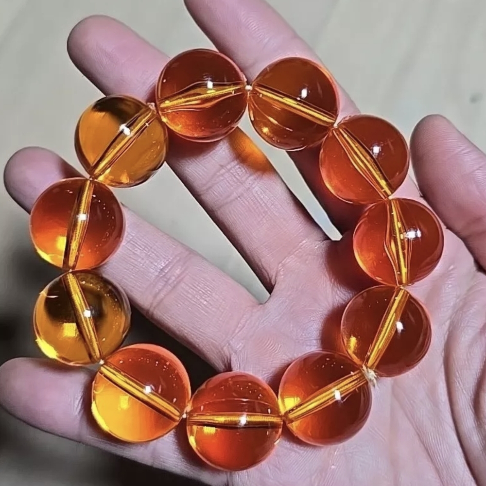 EVC MCM LUCITE ORANGE CHUNKY BALL BEAD STRETCH BRACELET